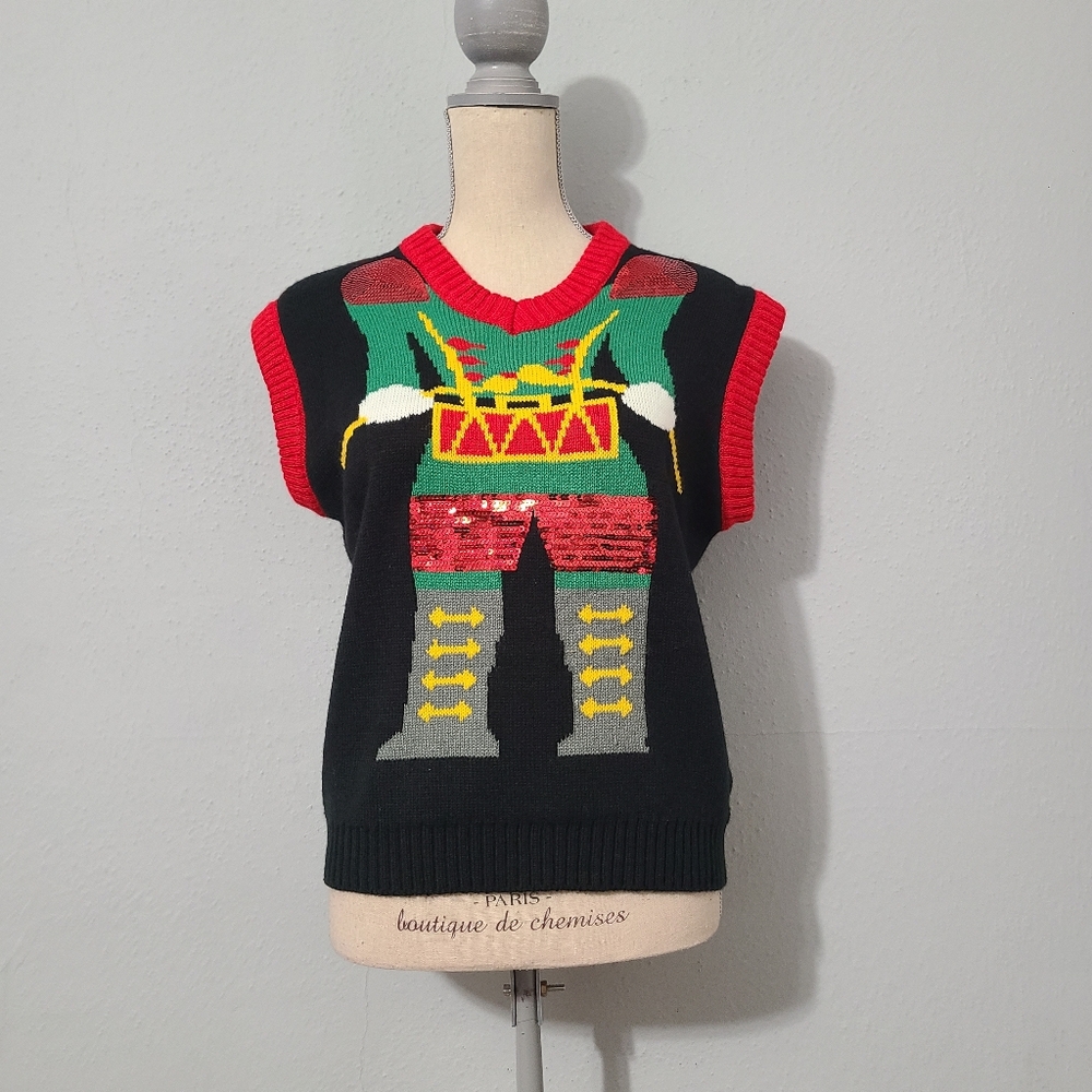 Merry Christmas Soldier Ugly Christmas Sweater Vest Knit V Neck Small‎